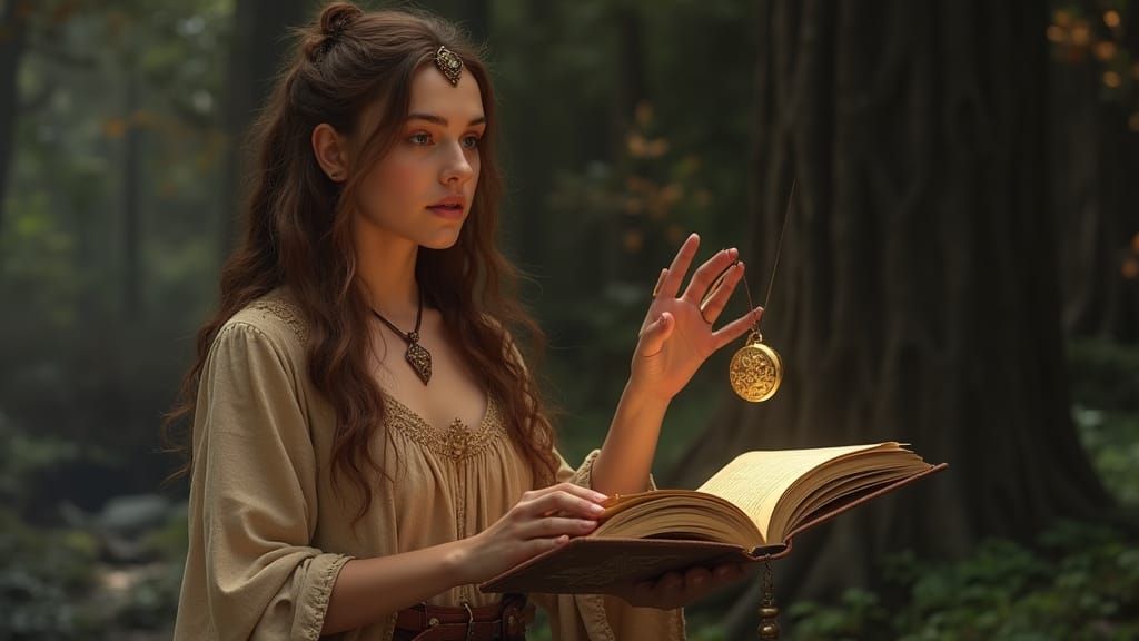 Young Witch Reads Incantation, Magic in Focus