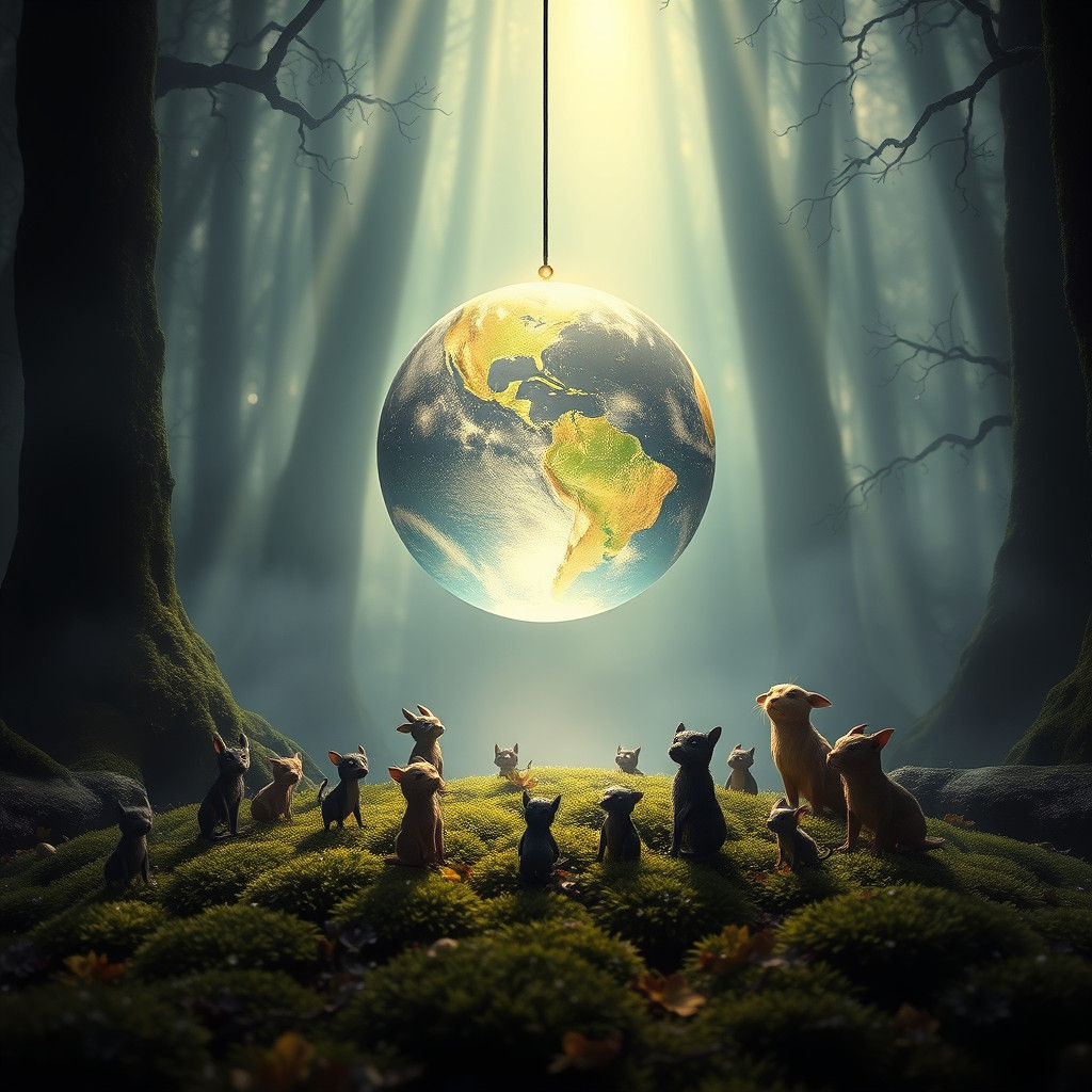 Mystical Forest: Crystal Globe Suspended in Air