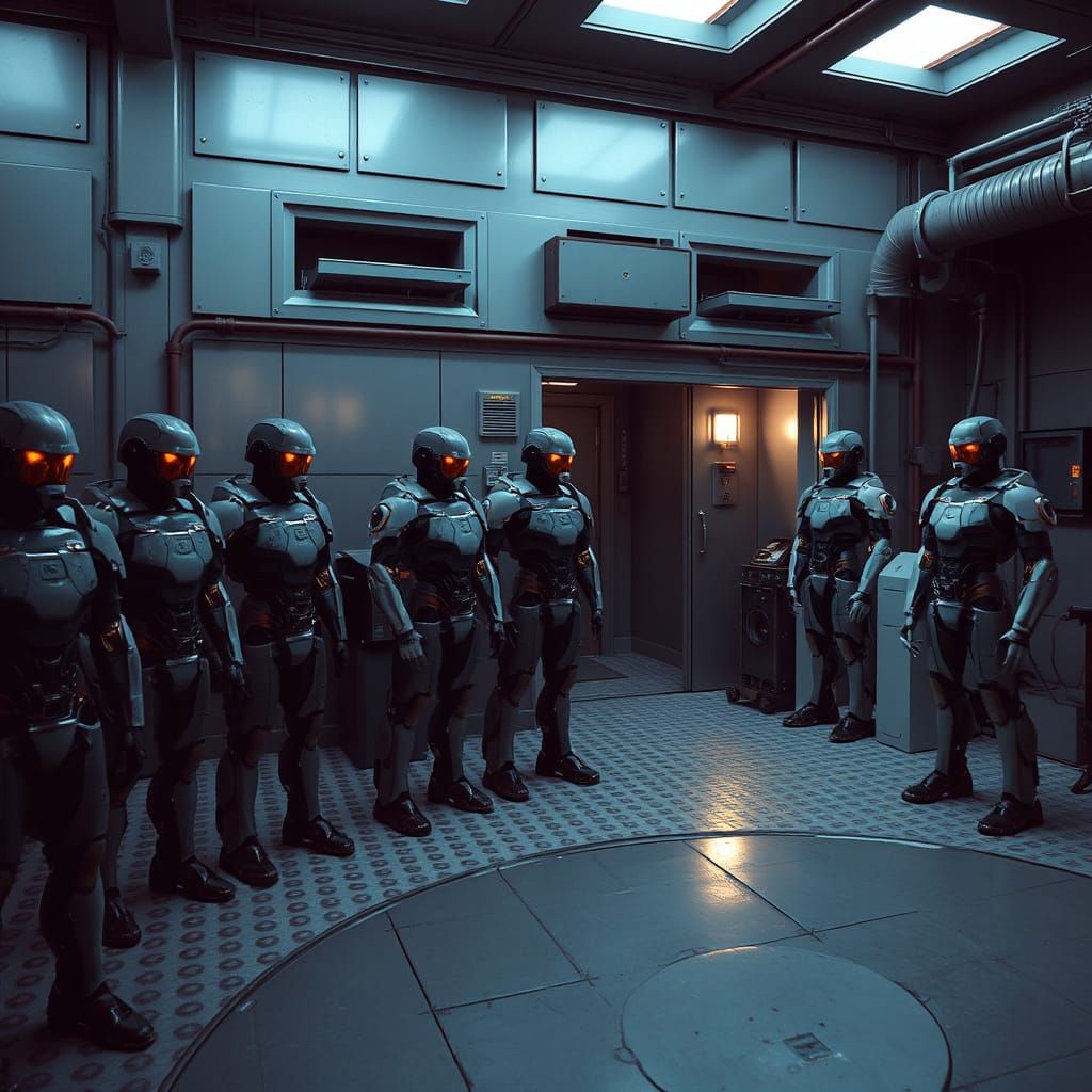 Futuristic Hall of Humanoid Combat Robots