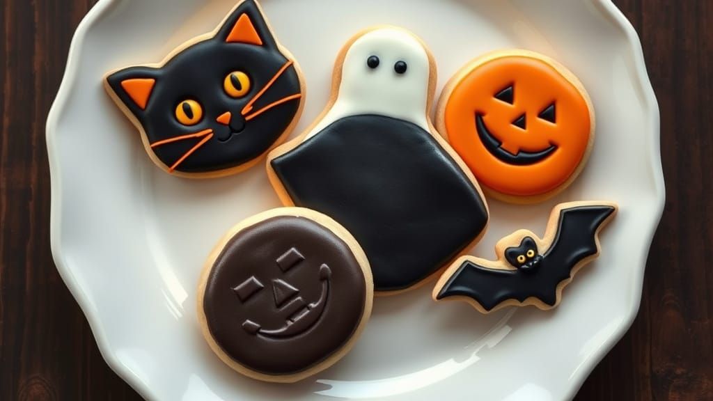 Halloween Sugar Cookie Plate with Black Cat and Pumpkin