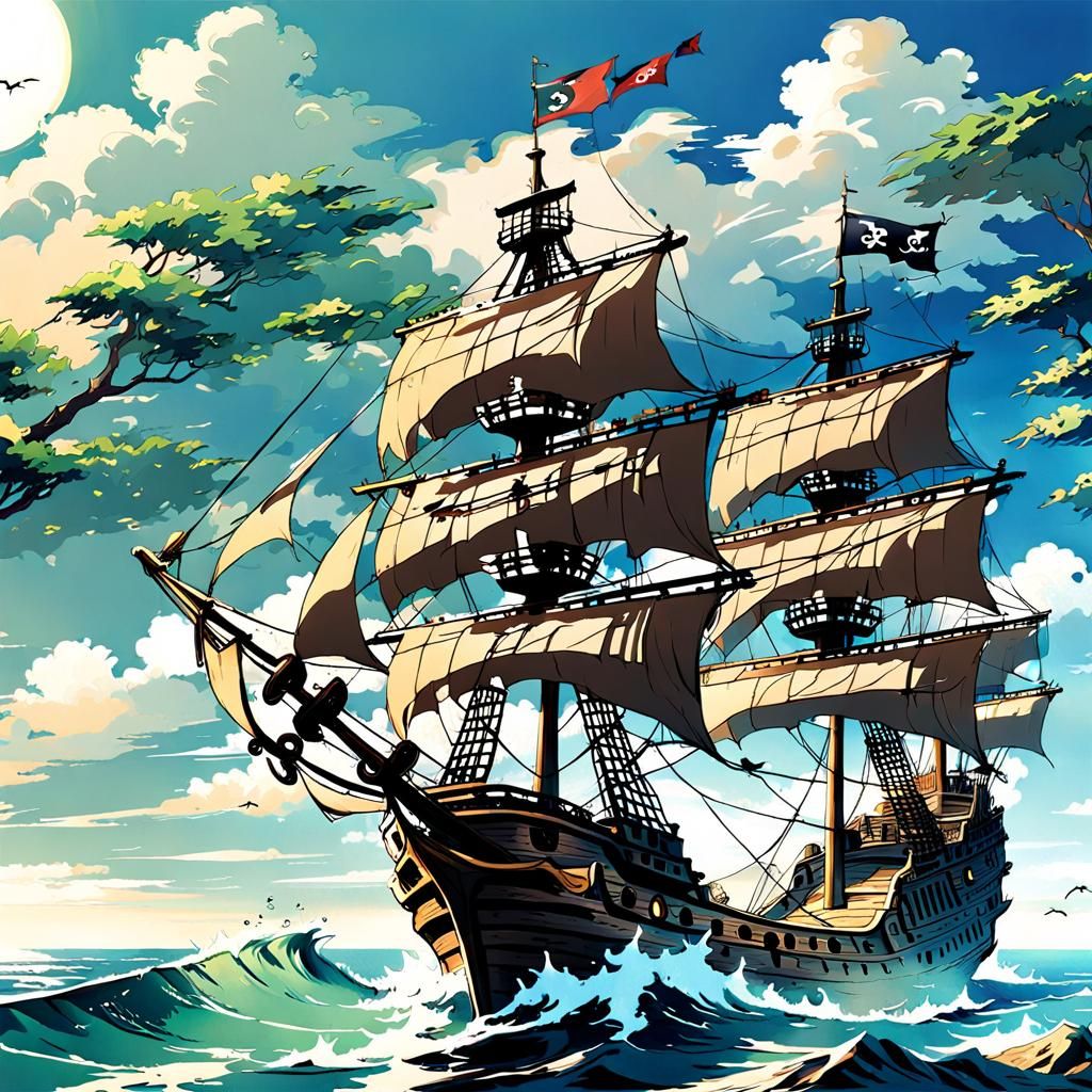 Anime Pirate Ship on the Sea