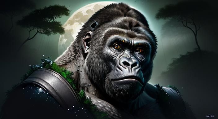 Silverback Gorilla in Stained Glass Mosaic Landscape