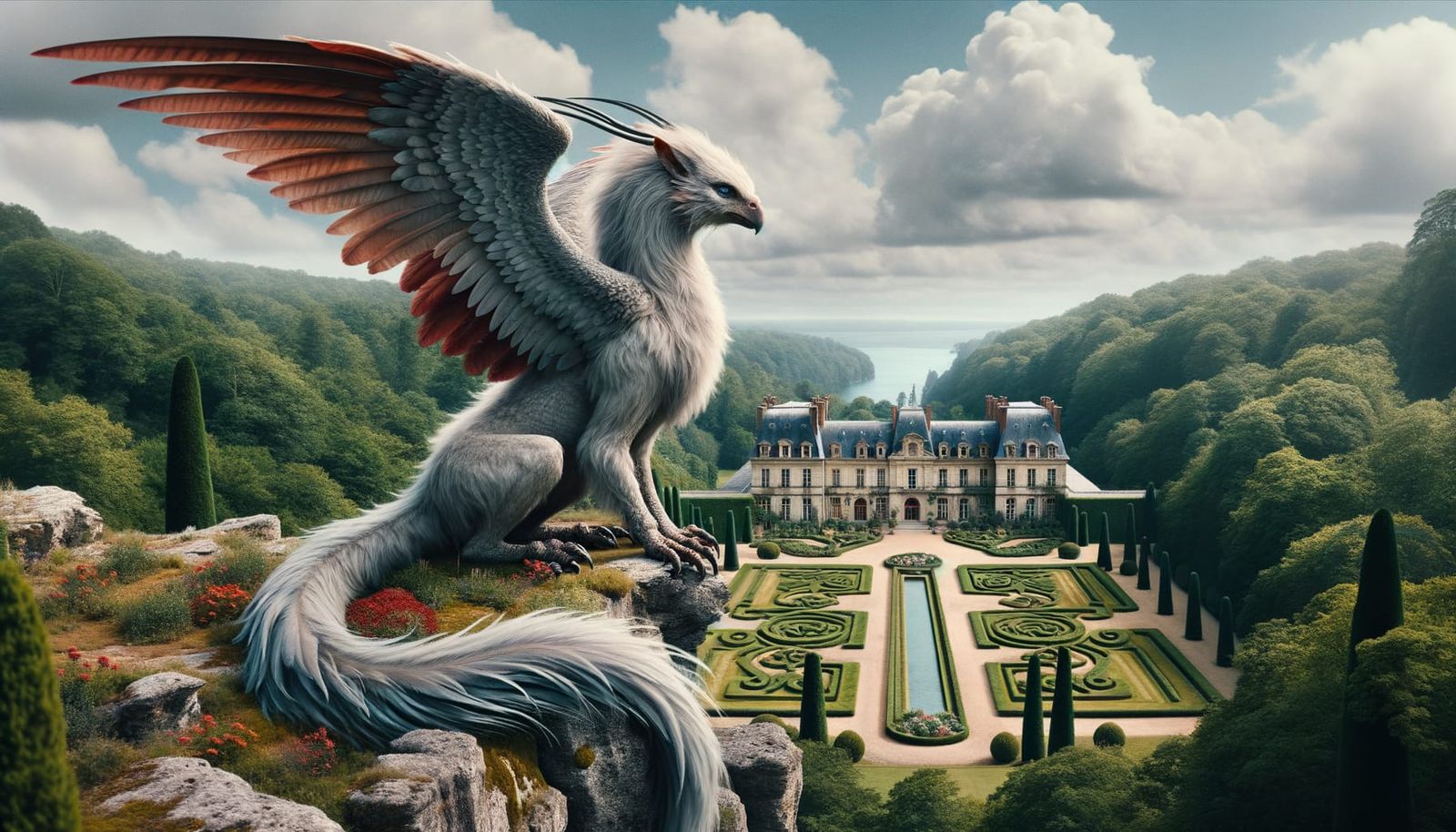 Majestic Gryphon Overlooks French Manor