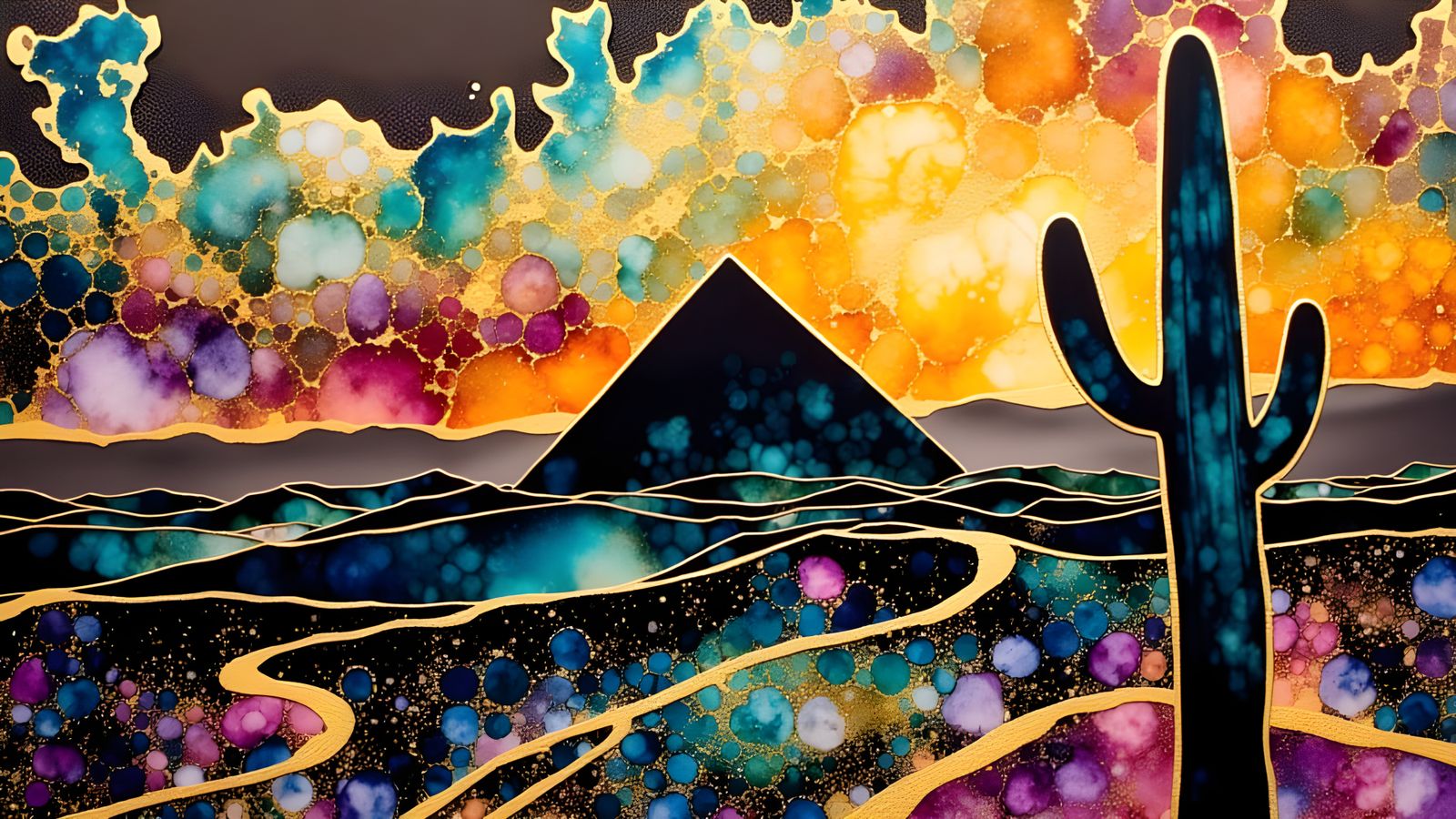 Vibrant Alcohol Inks Swirls Mimic Egyptian Sunset