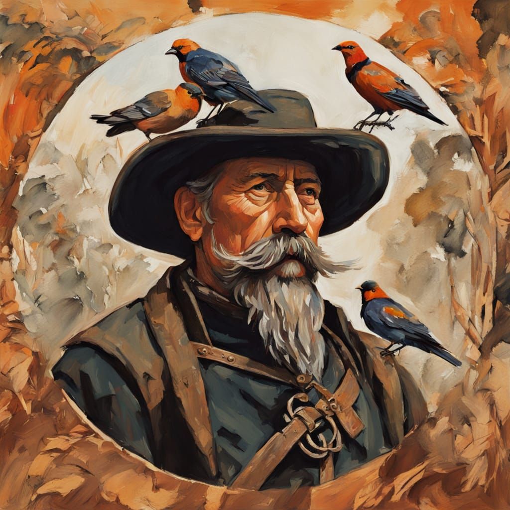 Epic Woodcut Masterpiece: Cossack Warrior with Bird of Prey