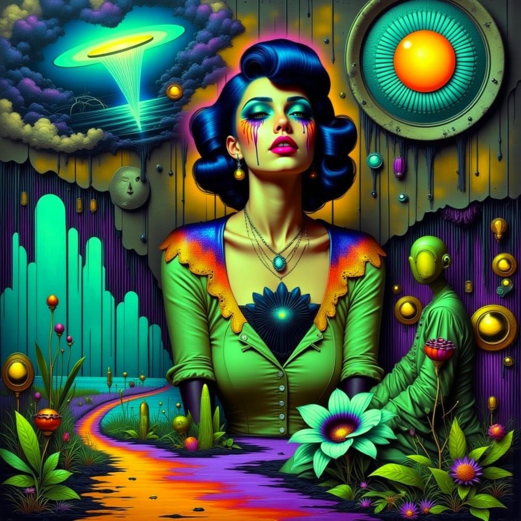 Goth Beauty Embracing Heartache in a Dystopian Landscape