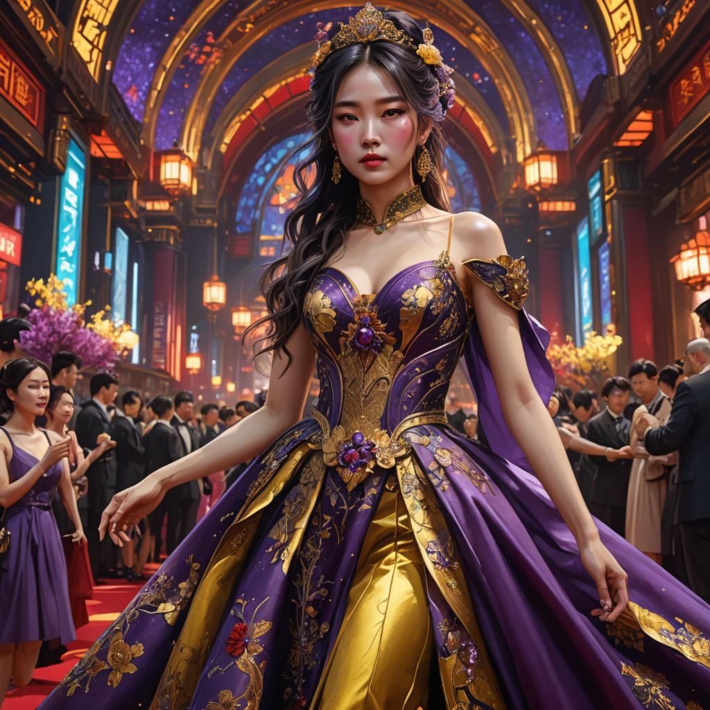 Korean Girl in Gown: Red Carpet Art Nouveau