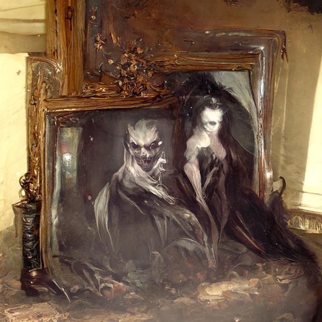Elegant Vampires in Old Frame, Chiaroscuro Painting