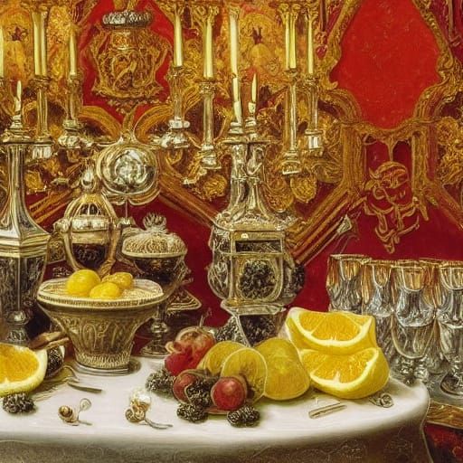 Auroral Still Life in Icy Renaissance Oil