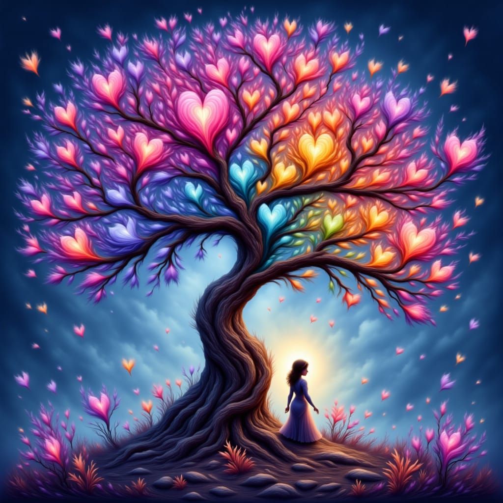 Chibi Tree of Life with Rainbow Heart Leaves