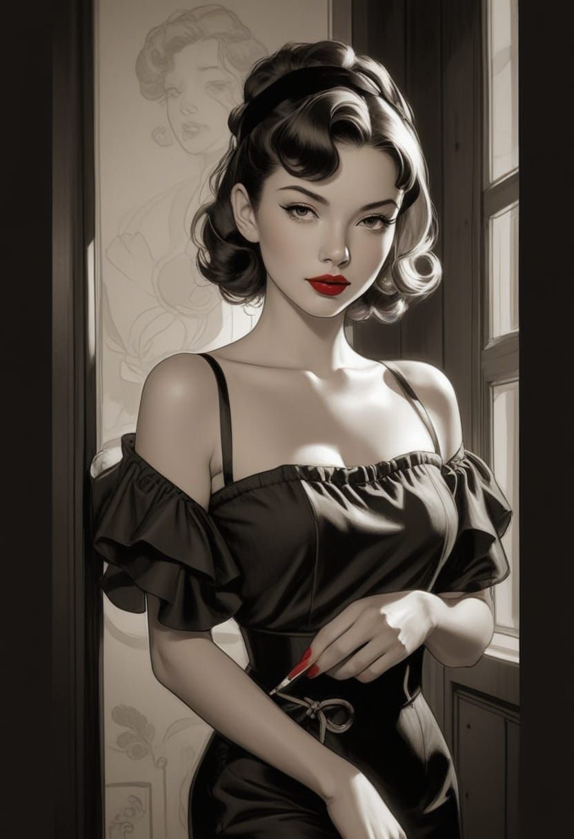 Bold Pin-Up Girl with Radiant Smile