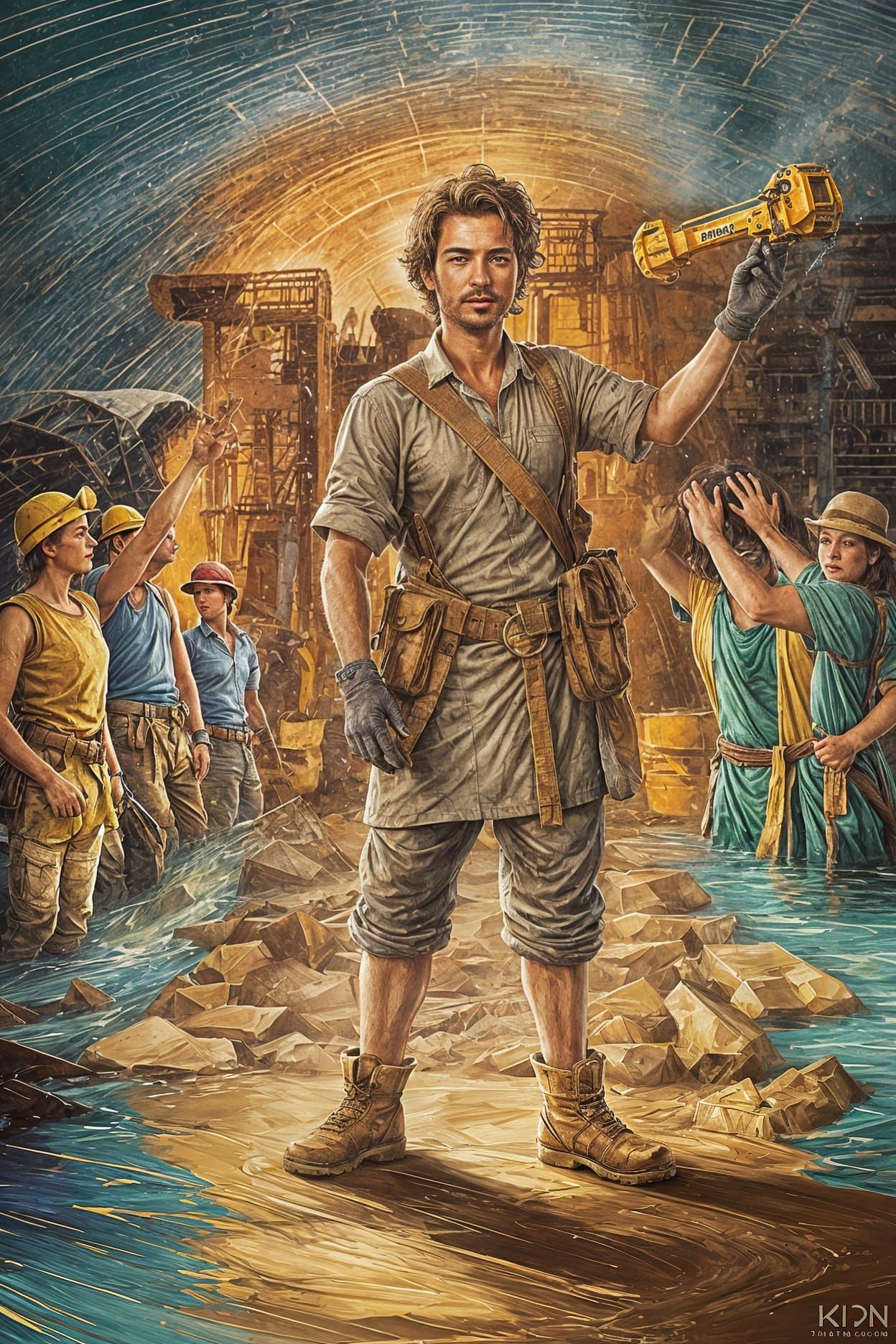 Archeologist Unearths Golden Artifact in Sunlit Landscape