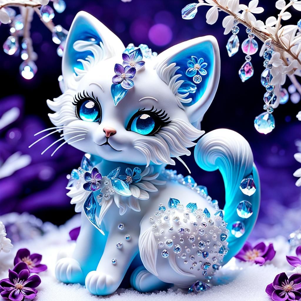 Polymer Clay Kitten Sculpture with Ice Aura