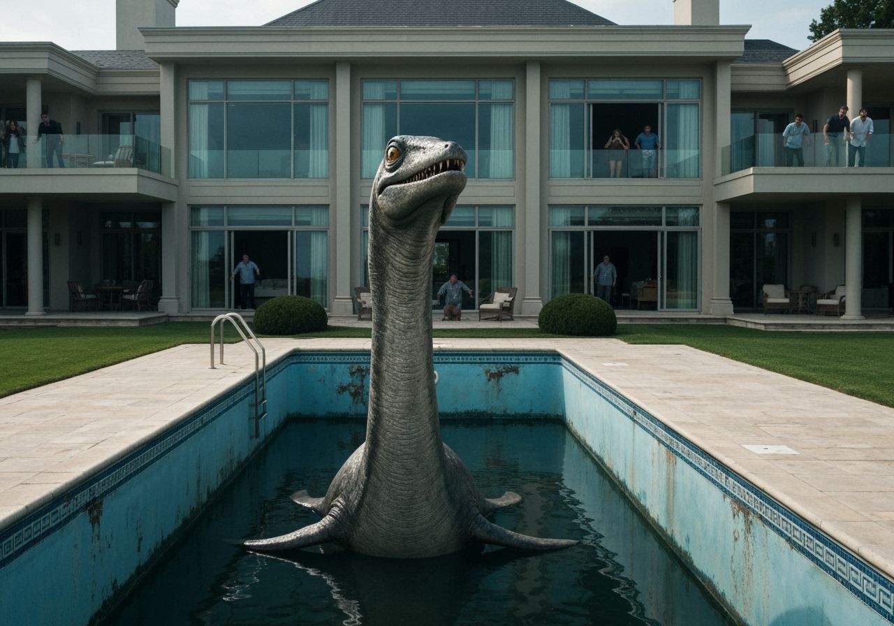Plesiosaur Emerges from Dirty Swimming Pool
