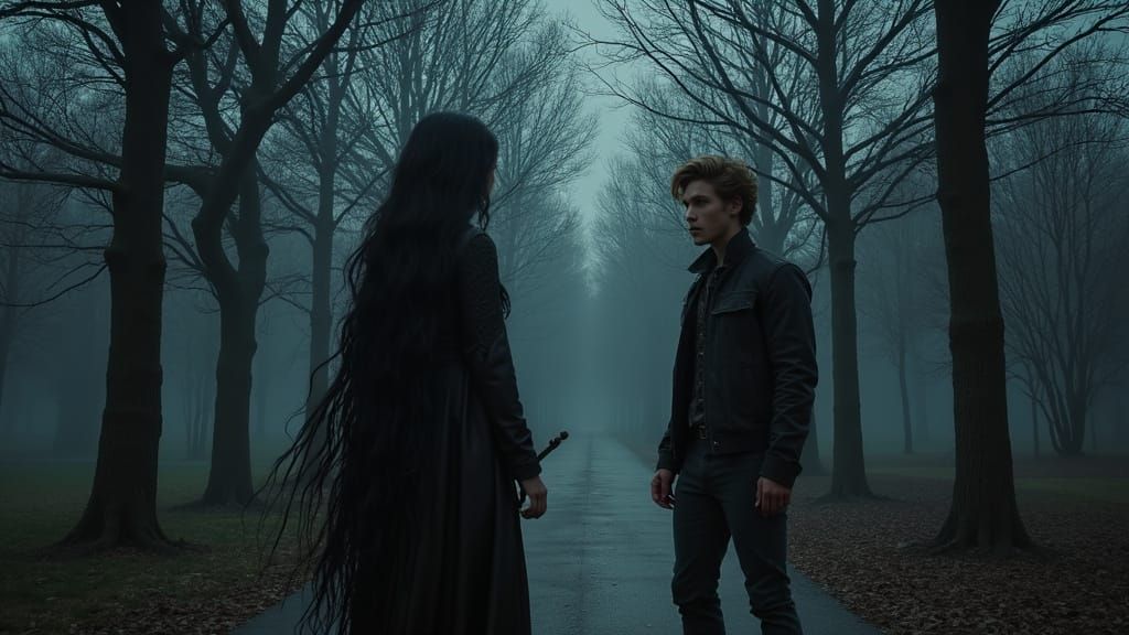 Dark City Park Encounter at Dusk