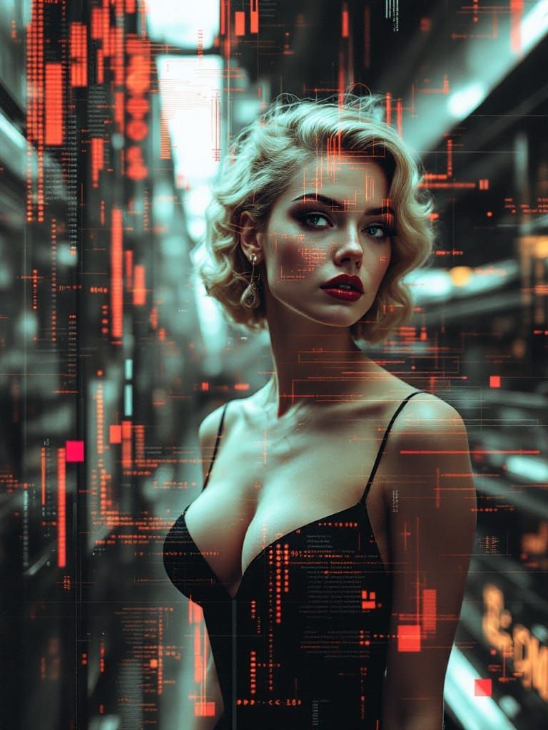 Ryoji Ikeda Glitch Art of 1950s Pin-Up Woman