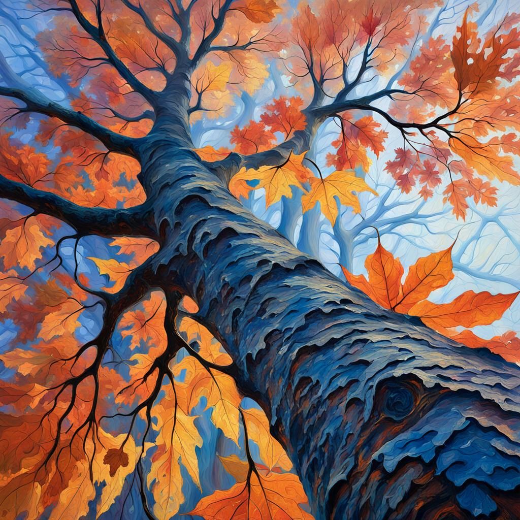 Sycamore Maple in Mist: Acrylic Impasto Art