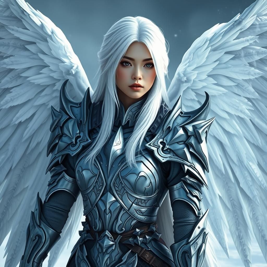 Fantasy Warrior Woman with Gothic Armor in Icy Realm