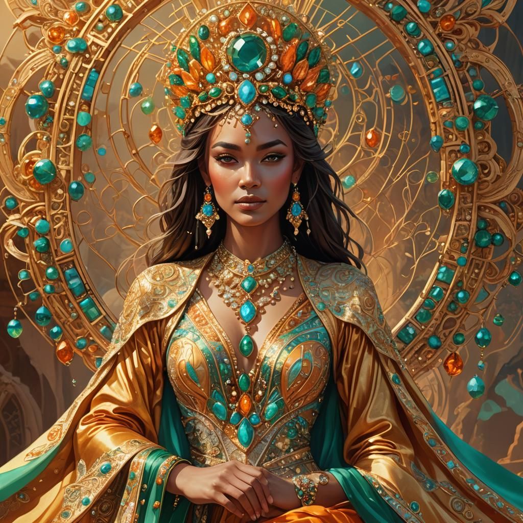 Desert Queen in Golden Silk Robe: Digital Art