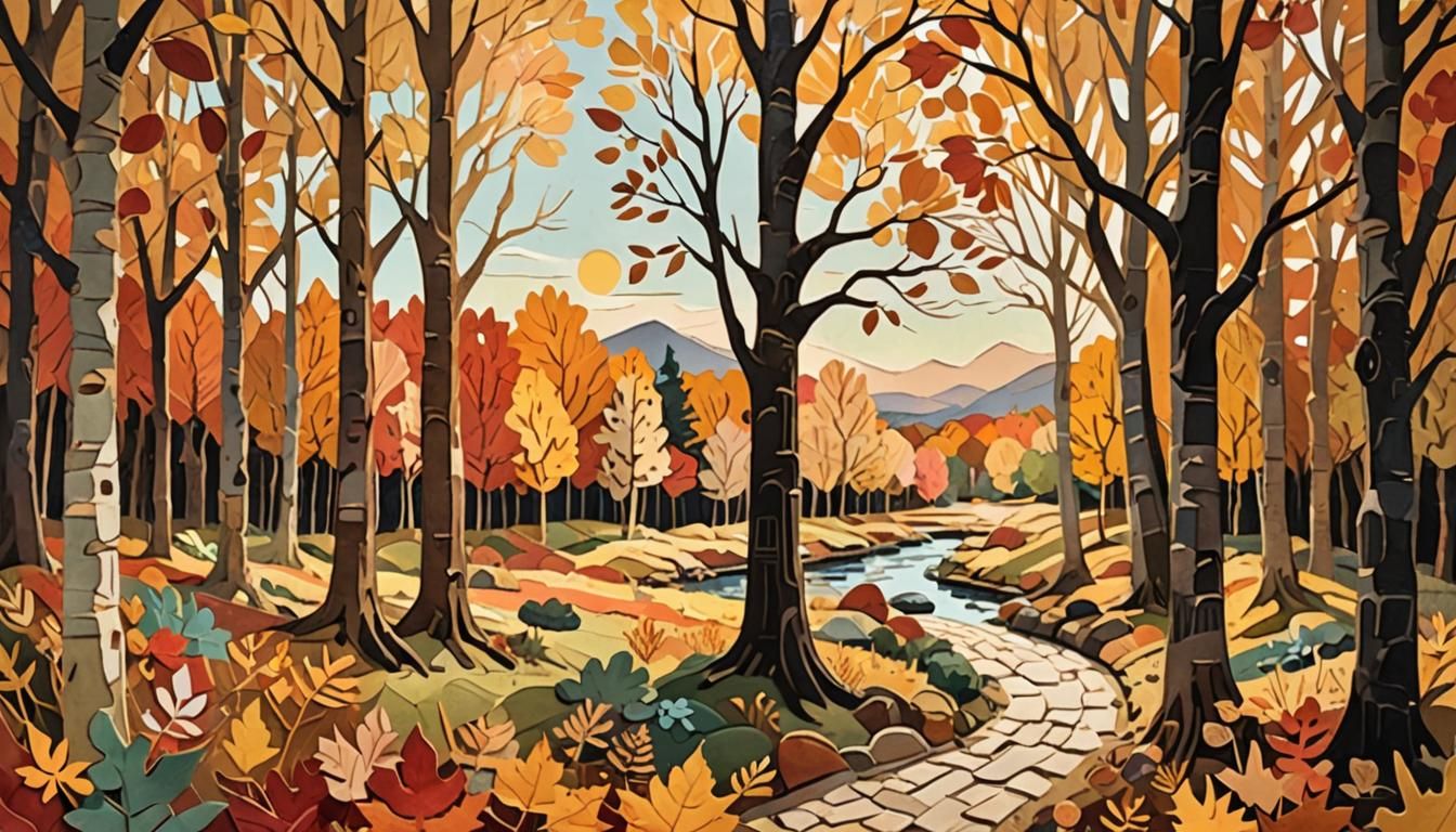 Whimsical Autumn Paper Collage in Impressionist Style