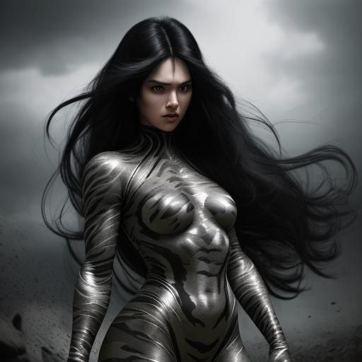 Hyperrealistic Super Woman in Tiger Camouflage Armor