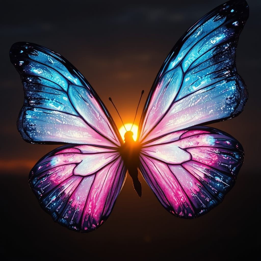 Giant Sparkling Butterfly Wings at Mystical Sunset