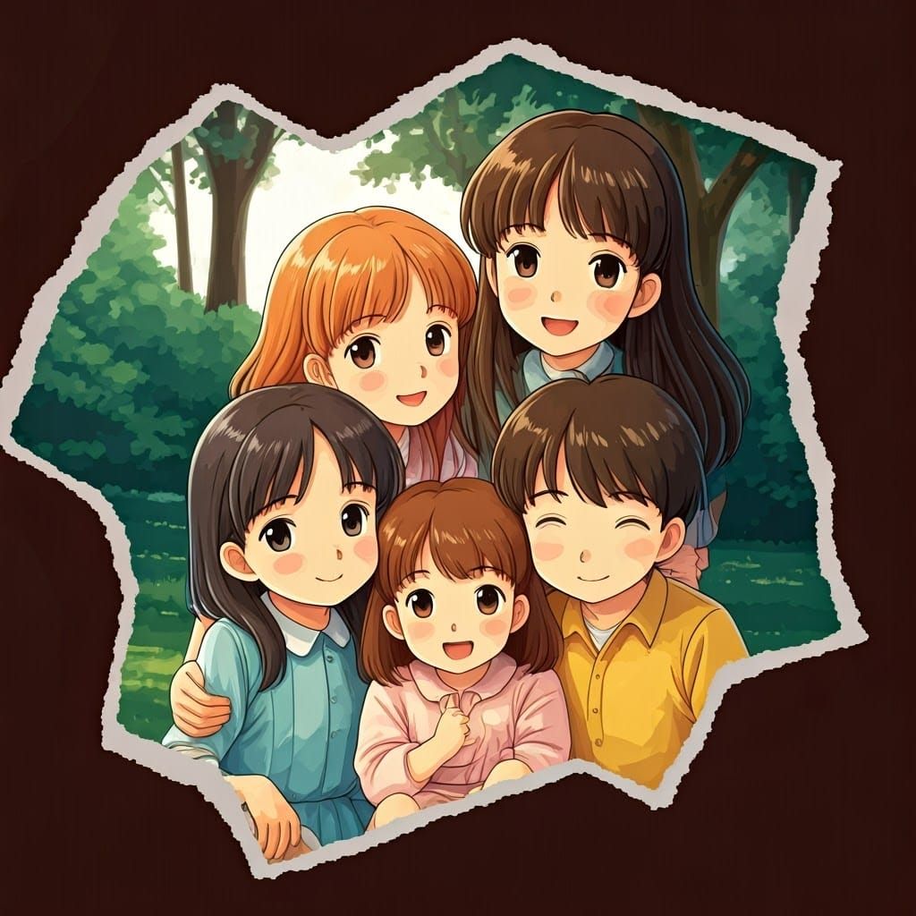 Anime Style Family Portrait with Photo Stitch Effect