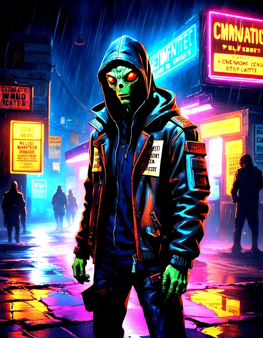Alien Fugitive in Film Noir Sci-Fi Setting