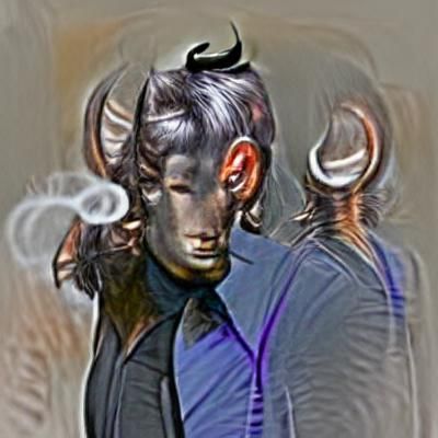 Silver Skinned Tiefling Smoking with Onyx Horns