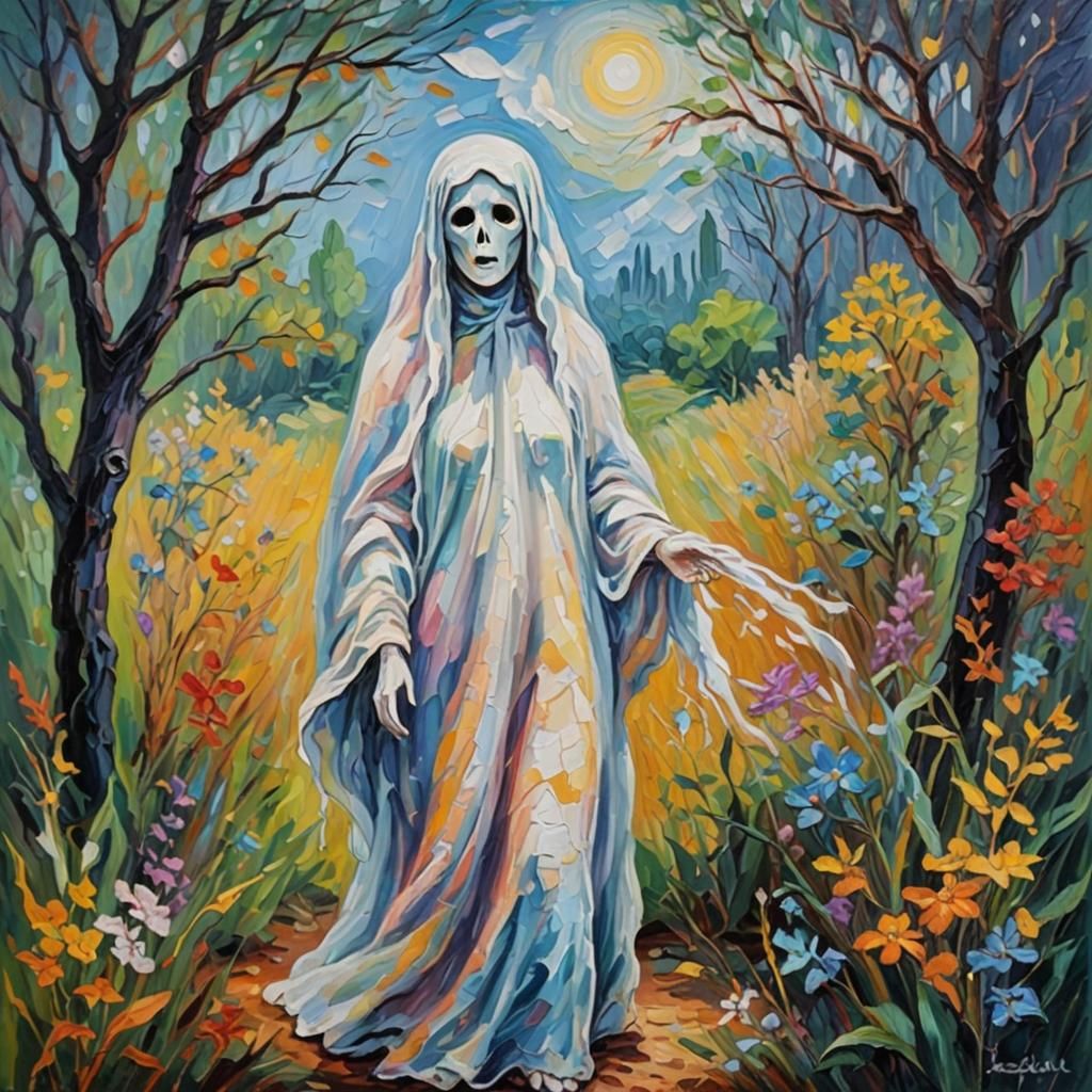 Ghost in Natural Habitat, Neo-Impressionist Oil Painting