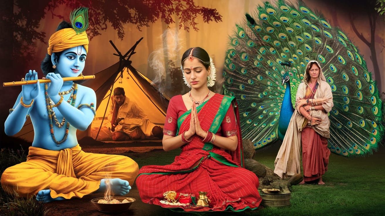 Krishna's Flute: A Spiritual Indian Forest Scene