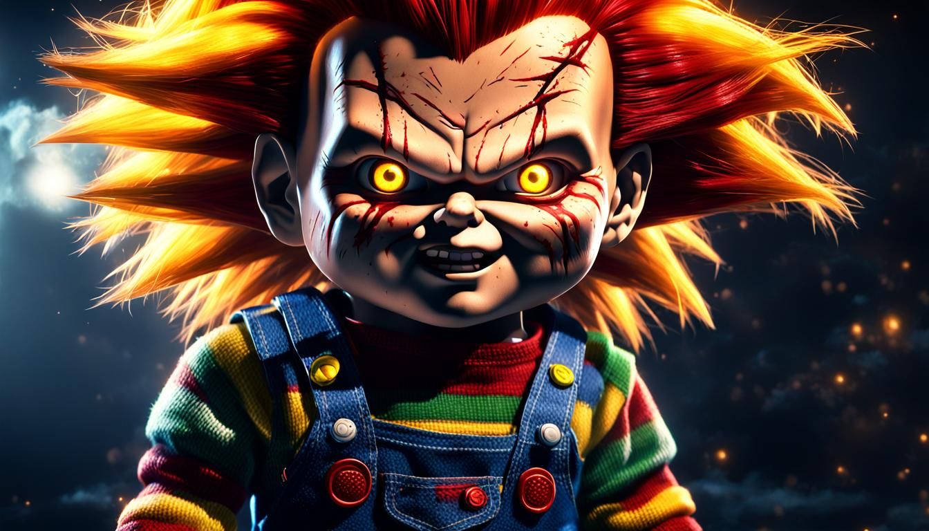 chucky murderpuppet in Super-Saiyajin form and aura shining ...