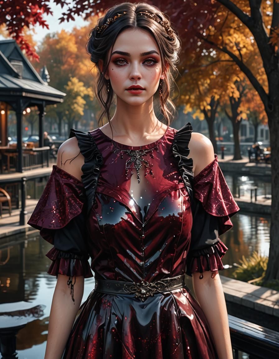 Dark Fairy in City Park: Digital Art Portrait