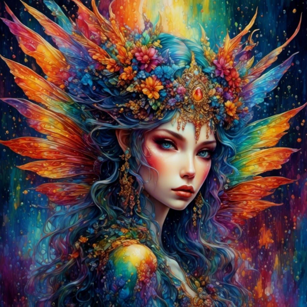 Rainbow Fairy in Lava Lamp Style with Bokeh