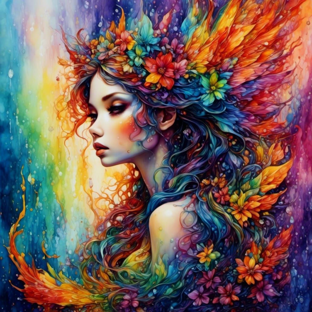 Rainbow Fairy in Lava Lamp Watercolor Style