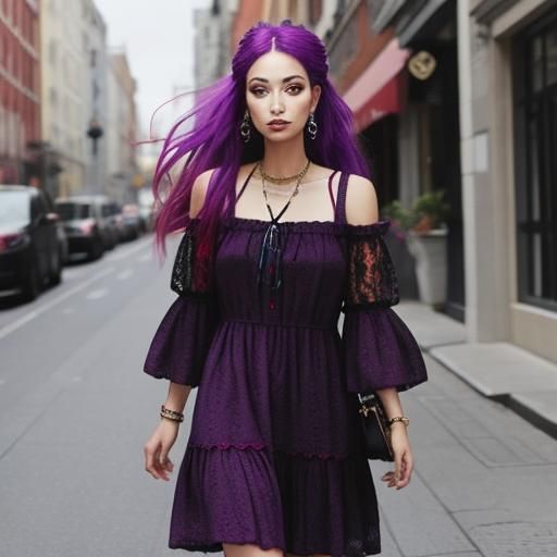 Hippie Girl in Psychedelic Dress