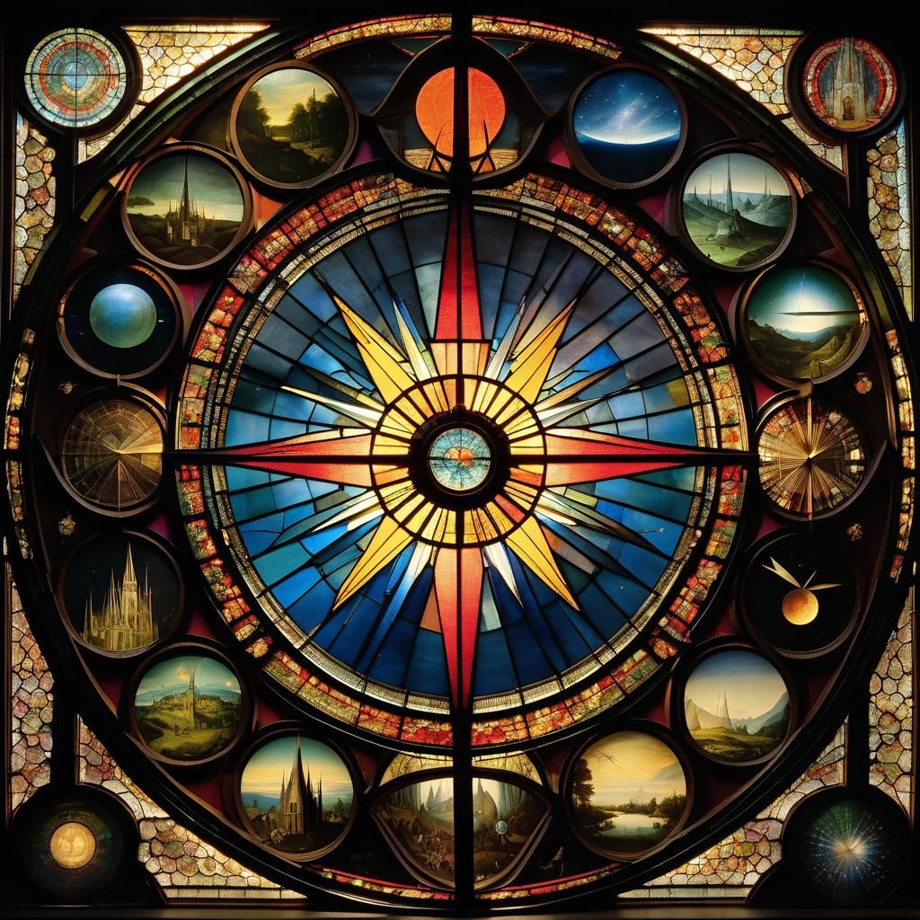Stained Glass Universe Center in Sci-Fi Style