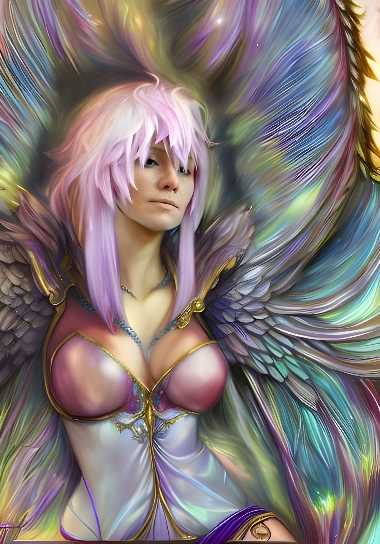 Angelic Portrait with Wings in Hyperdetailed Style