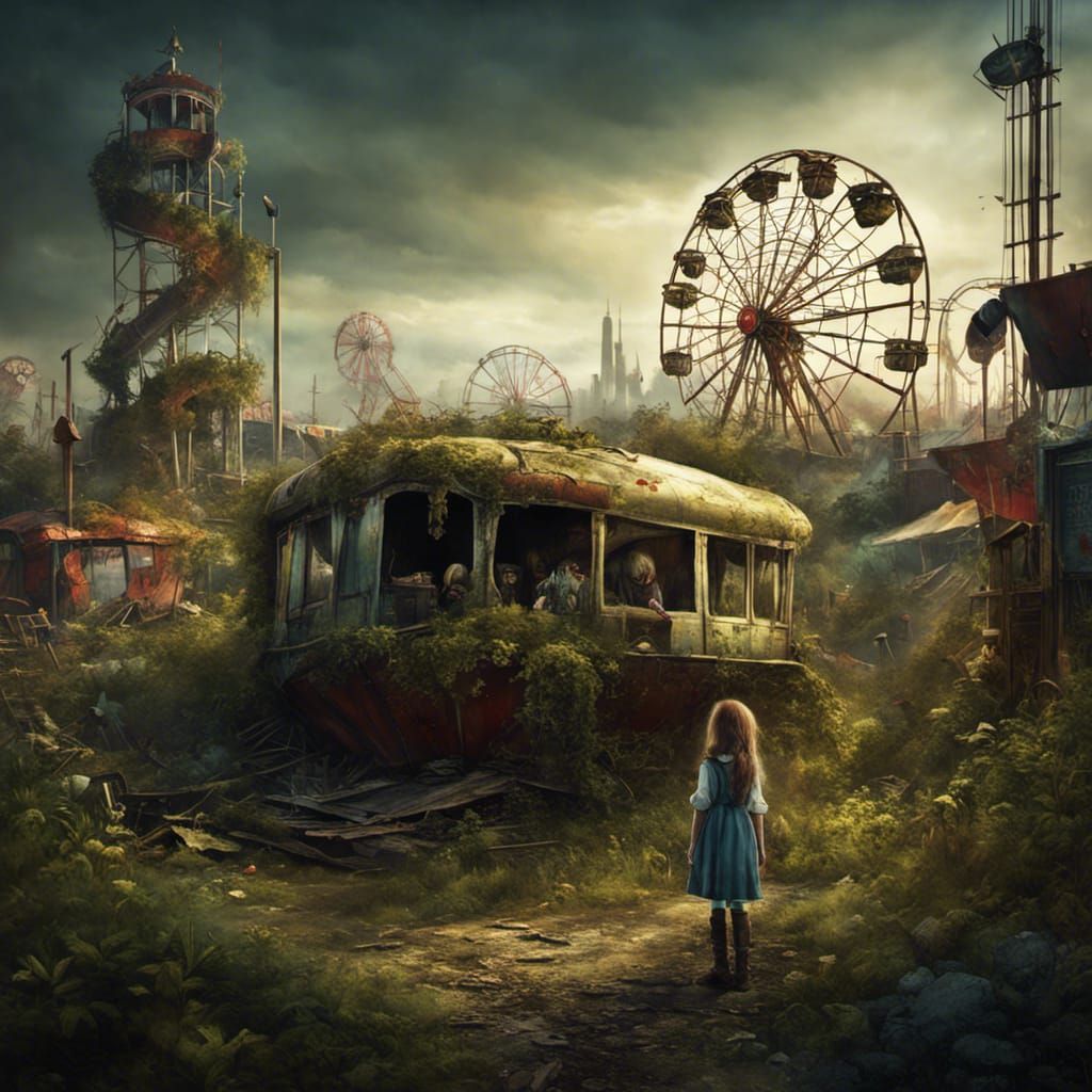 Post-Apocalyptic Girl at Collapsed Coney Island