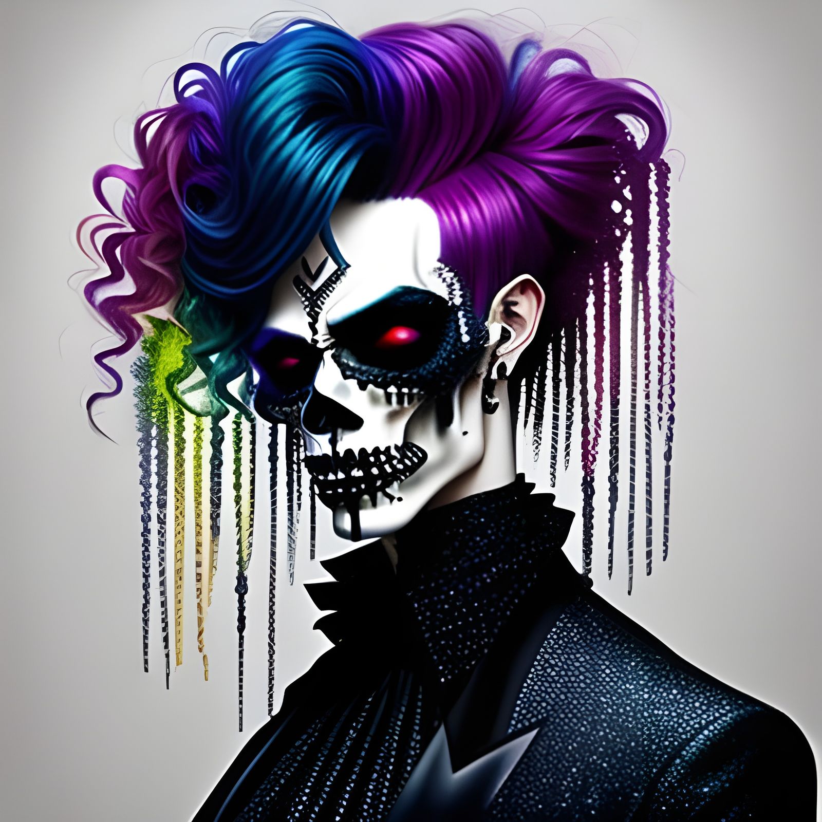 Sad Goth in Sparkling Colorful Dress