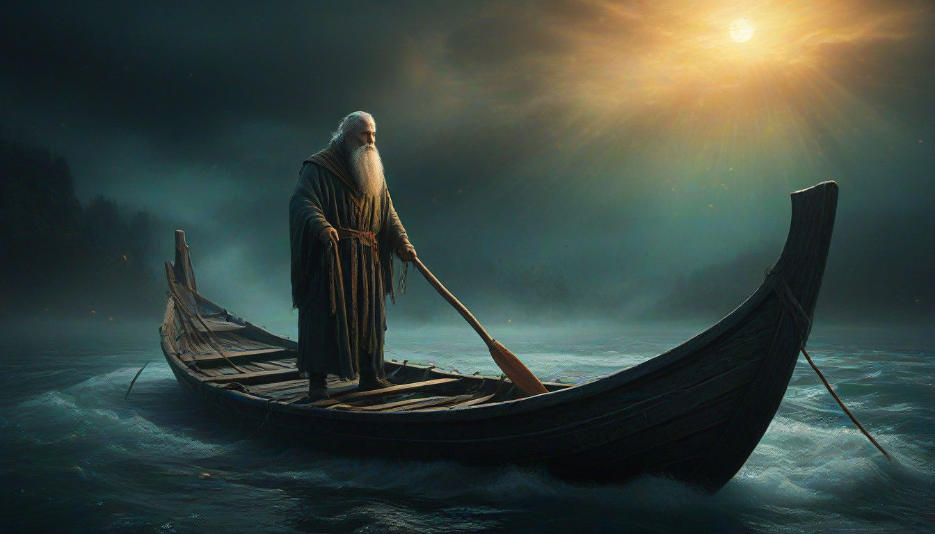 Mystical Ferryman Navigates a Triadic Color Vortex