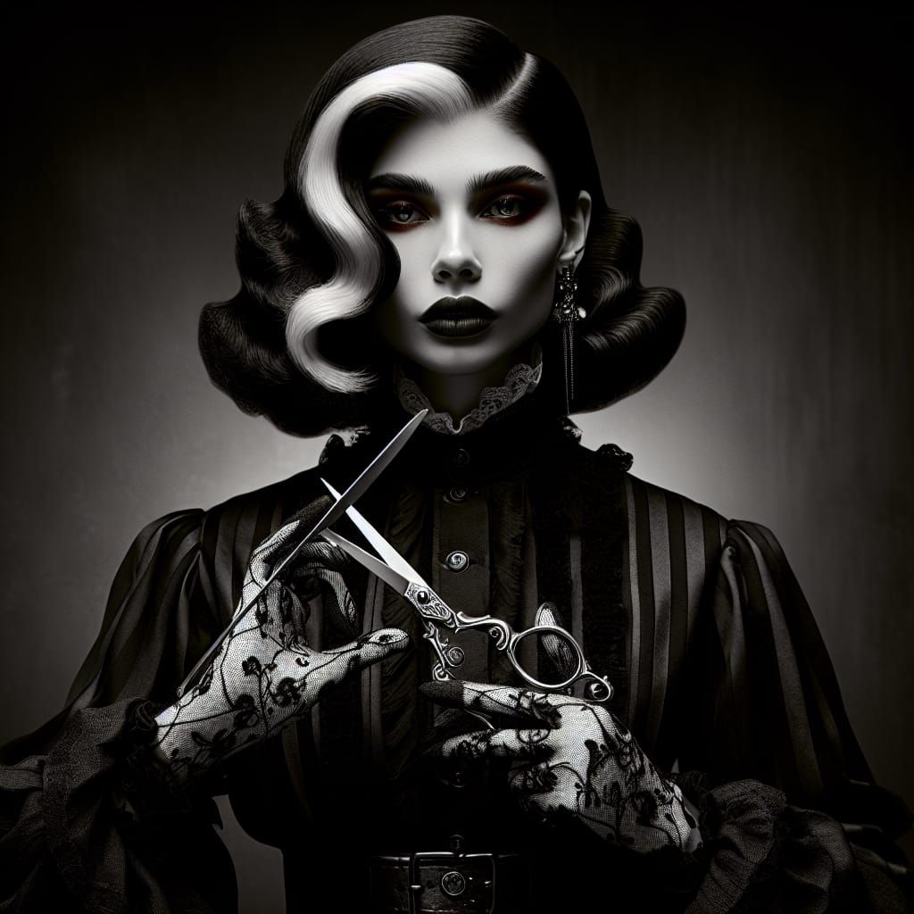 Gothic Victorian Barber with Silver Scissors