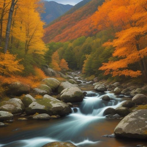 Idyllic Autumn Mountain Stream in Southern Appalachians