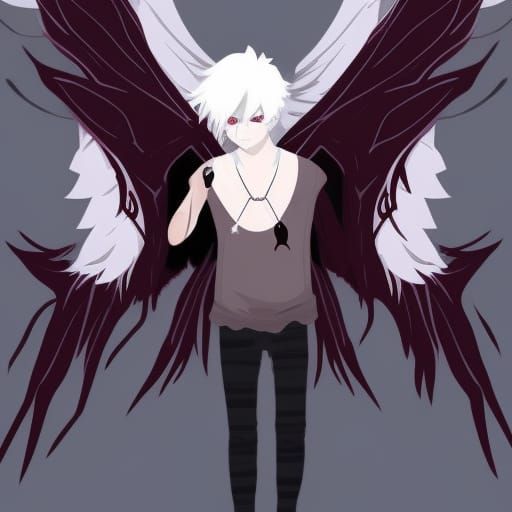 Gothic Anime Boy with Fairy Wings under Blood Moon