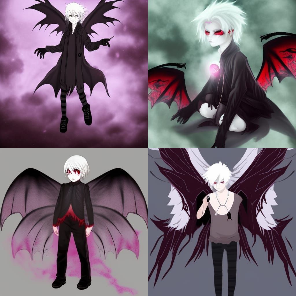 Gothic Anime Character with Fairy Wings and Blood Moon