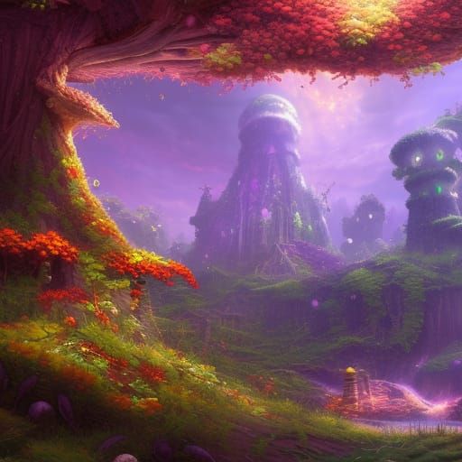 Fantastical Village Matte Painting in Deep Color