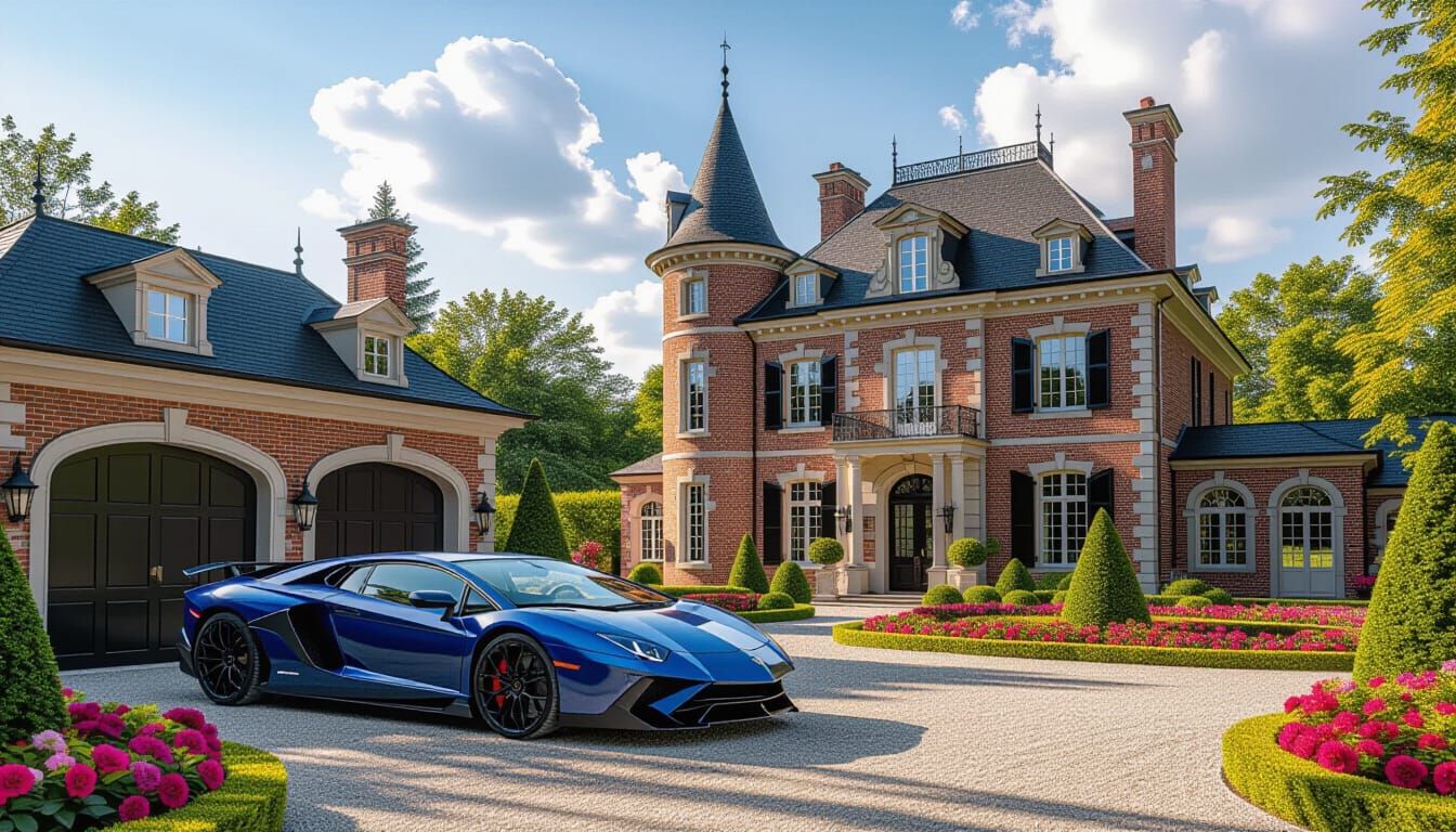 Brick Chateau and Lamborghini in Golden Hour