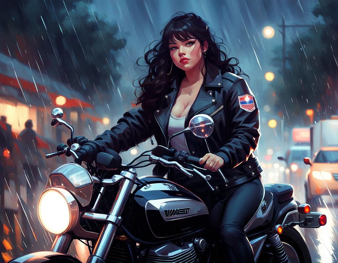 Motorcycle Girl with Torch in Semi-Realistic Style