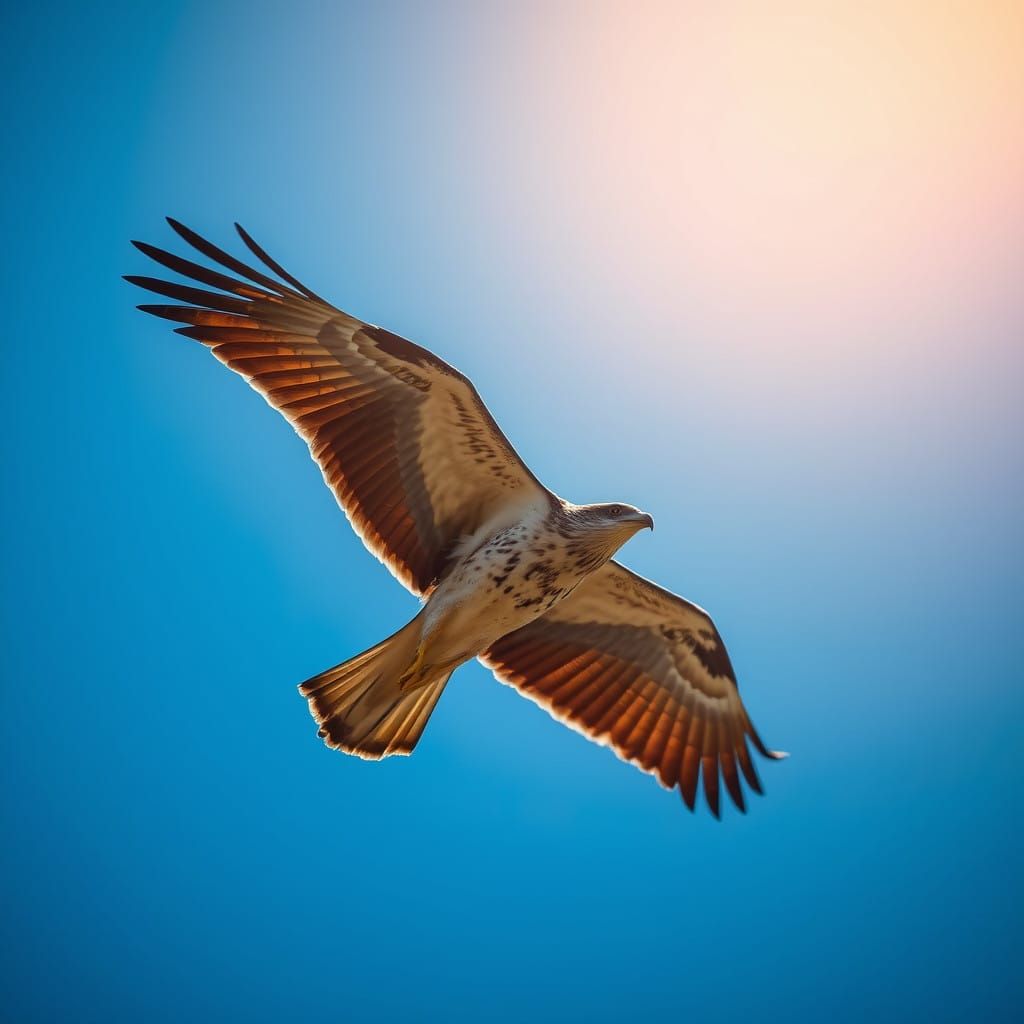 Bird in Effortless Flight Over a Warm Sunny Sky