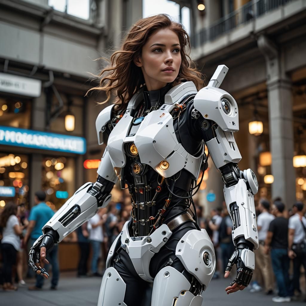 Cyberpunk Robot Profile with Jetpack, Photorealistic Style